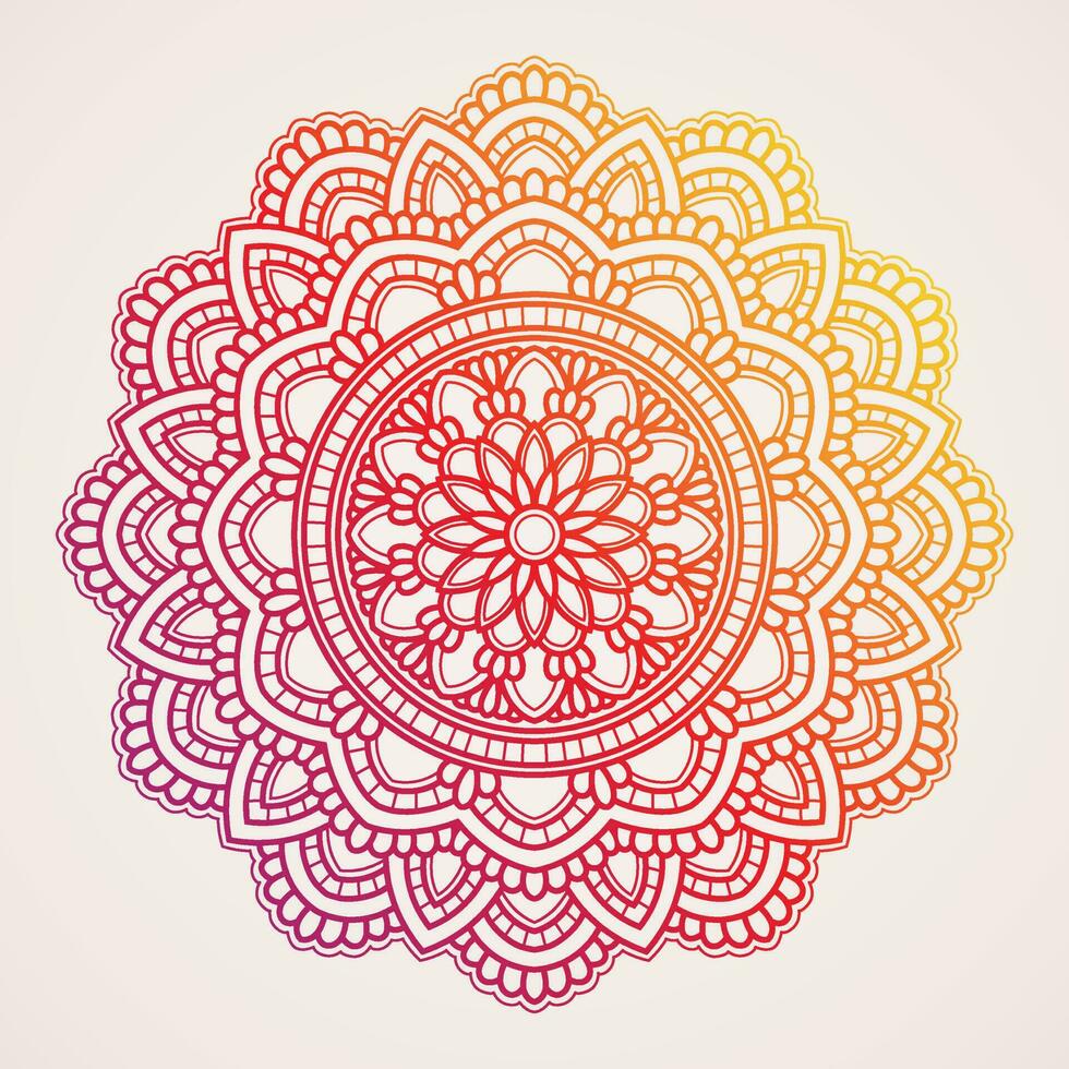 hermosa y calentar gradación color mandala con sombras de rojo. adecuado para alheña, tatuajes, fotos, colorante libros. islam, hindú, buda, India, Pakistán, chino, árabe vector