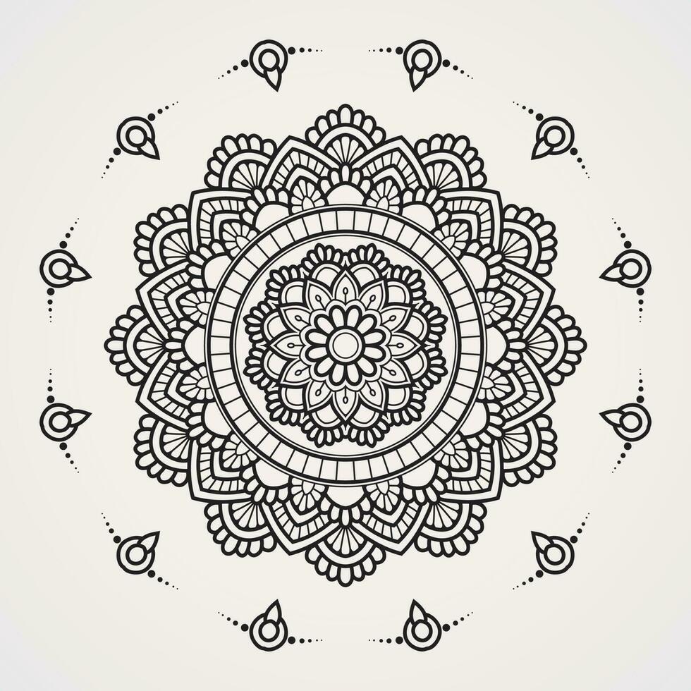 mandala circular ornamento mezclas simétrico líneas y puntos. adecuado para alheña, tatuajes, colorante libros vector