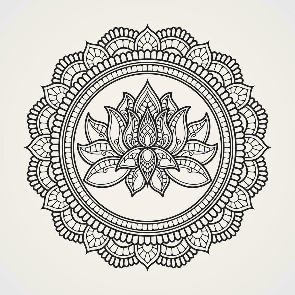 Beautiful and soothing lotus flower motif mandala for meditation. suitable for henna, tattoos, photos, coloring books. islam, hindu,Buddha, india, pakistan, chinese, arab vector