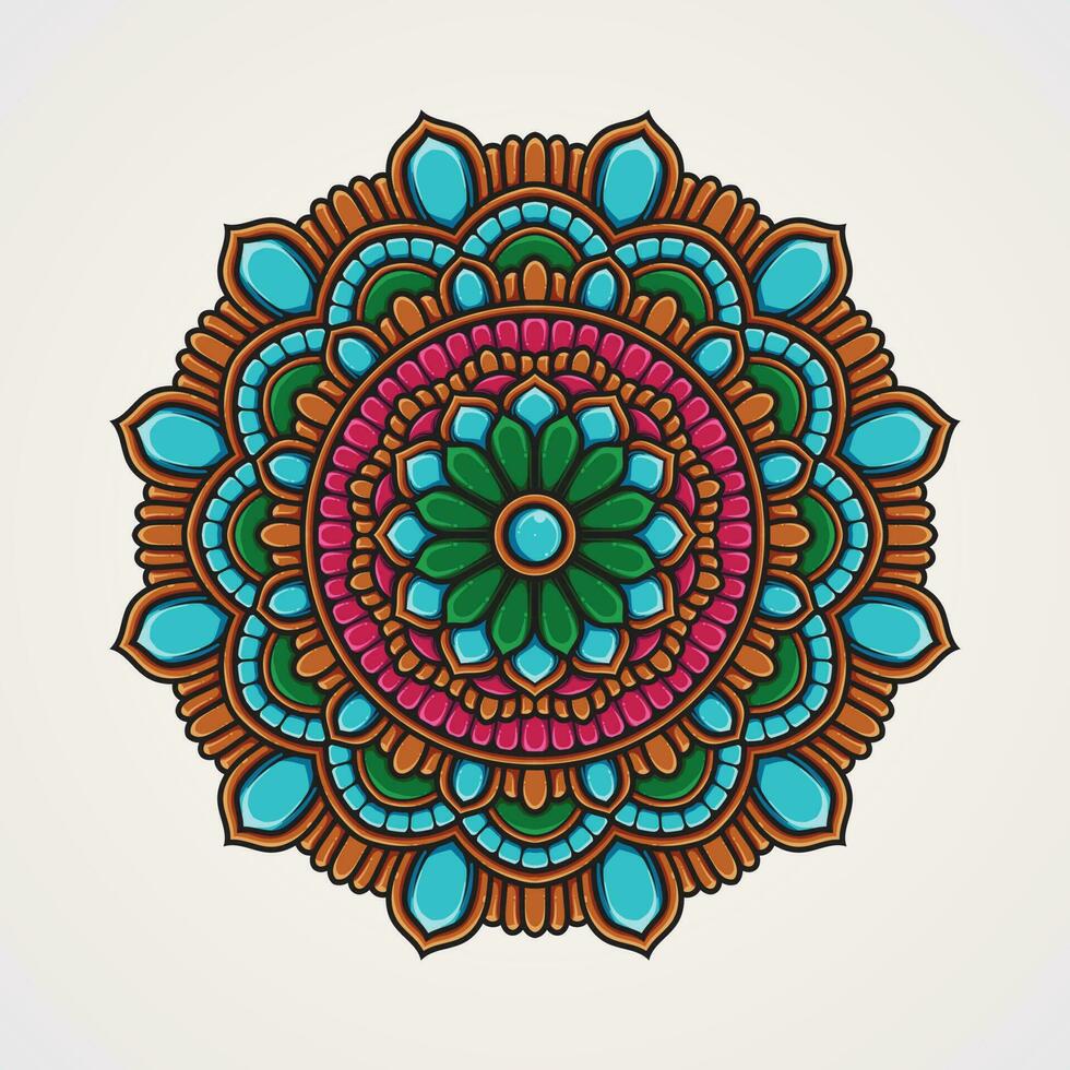 Circular pattern with colorful ornaments. suitable for henna tattoos coloring books. islam hindu buddhist india pakistan chinese arab vector