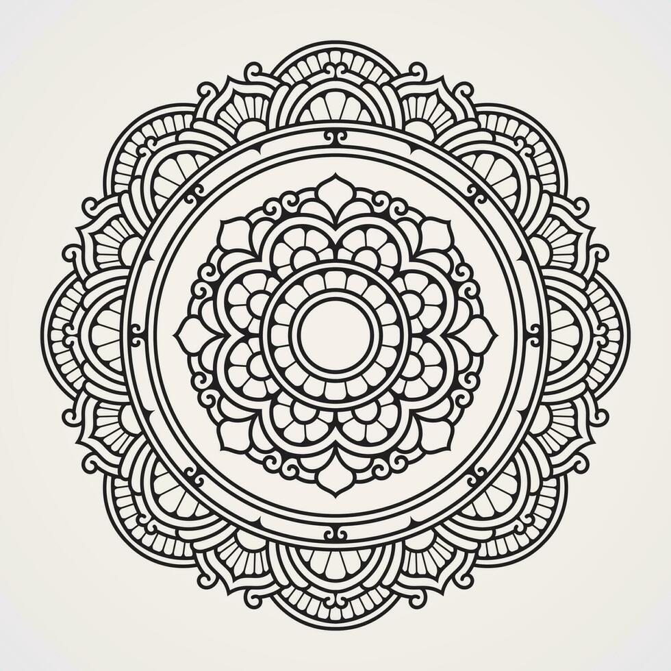 Circular pattern with a blend of modern flower-shaped ornaments.  suitable for henna, tattoos, photos, coloring books. islam, hindu,Buddha, india, pakistan, chinese, arab vector