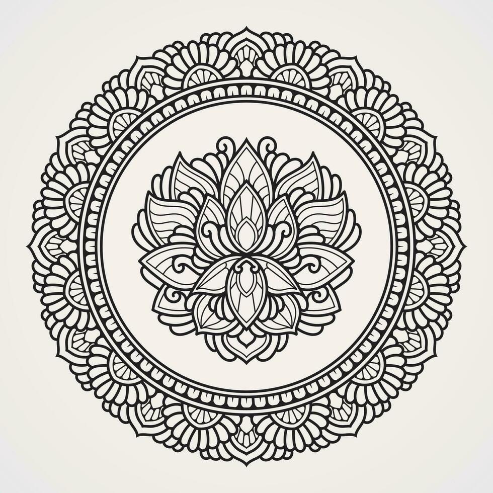 loto flor mandala modelo con tradicional ornamento borde. adecuado para alheña, tatuajes, fotos, colorante libros. islam, hindú, buda, India, Pakistán, chino, árabe vector