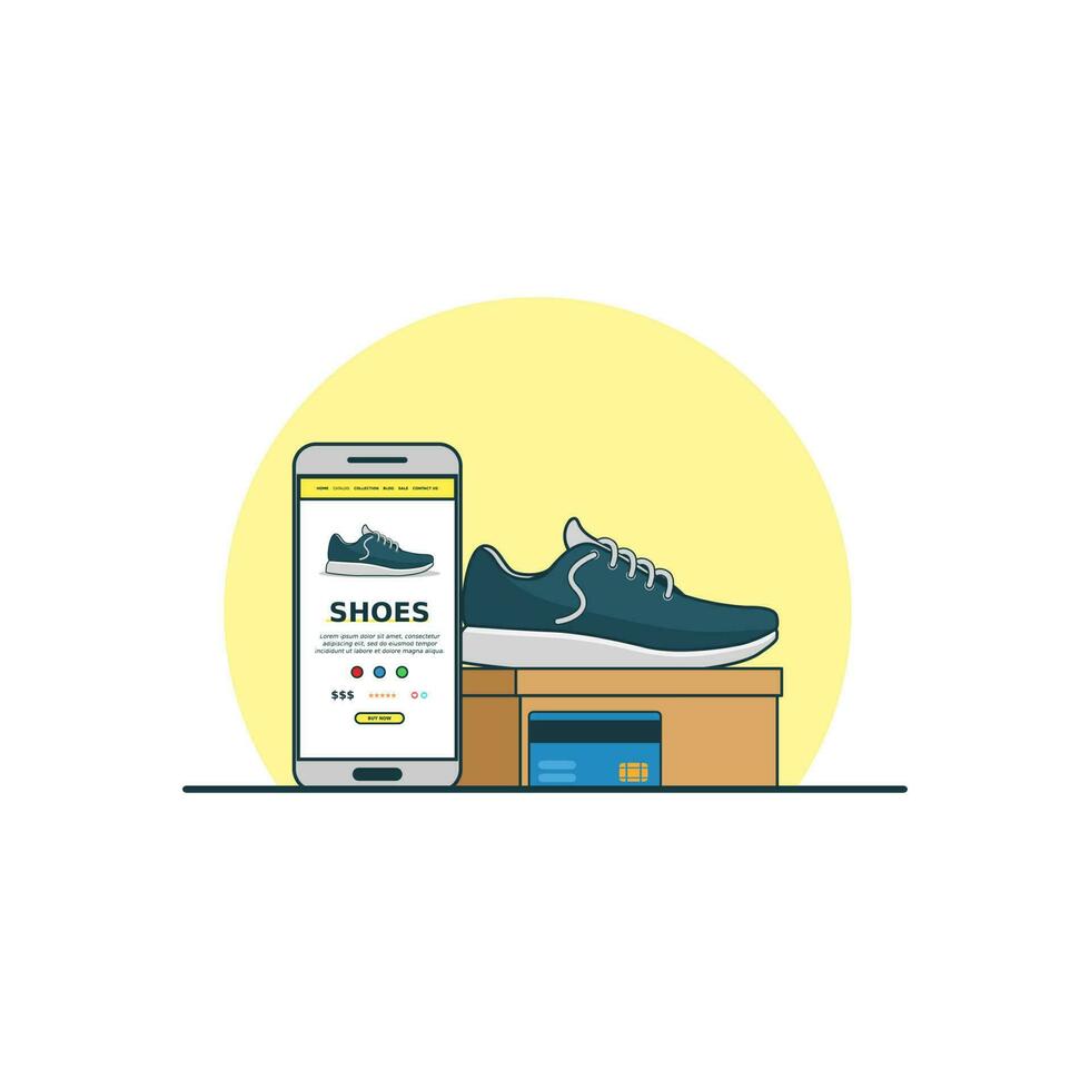 deporte Zapatos en línea comprando concepto vector ilustración. digital tecnología para compras