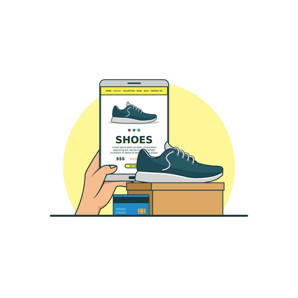 deporte Zapatos en línea comprando concepto vector ilustración. digital tecnología para compras