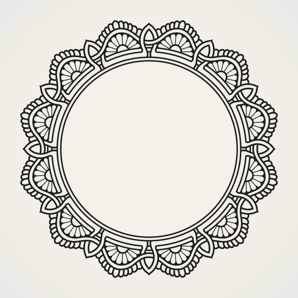 Circular sunflower ornaments form a photo frame. suitable for henna, tattoos, photos, coloring books. islam, hindu,Buddha, india, pakistan, chinese, arab vector