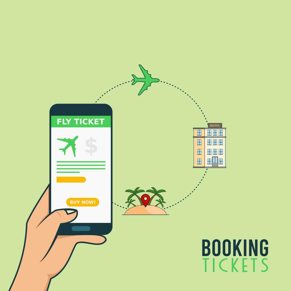 Vector Illustration Online Appication for Booking Ticket via Smartphone.