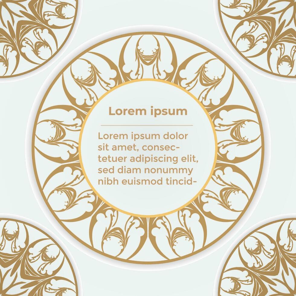 mandala Boda invitación tarjeta con lujo oro modelo diseño en un blanco antecedentes. lata ser usado para volantes, fondo de pantalla, embalaje o ninguna deseado idea. elegante vector elementos