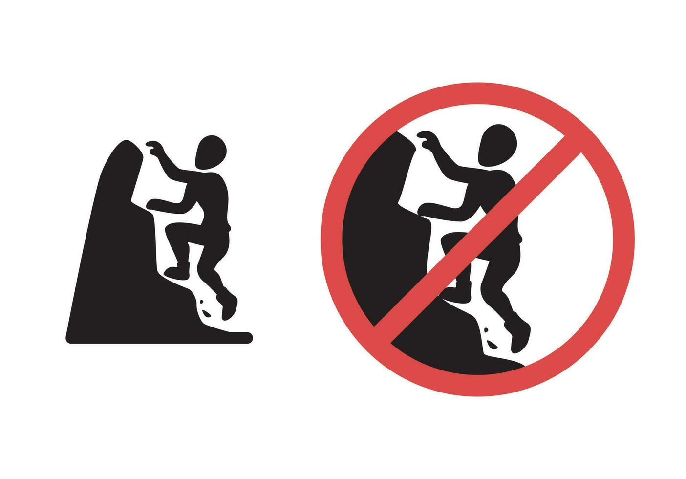 Climb and No Climbing or Hiking Extreme Sport Symbol Set. Mountain Cliff Activity Information Vector