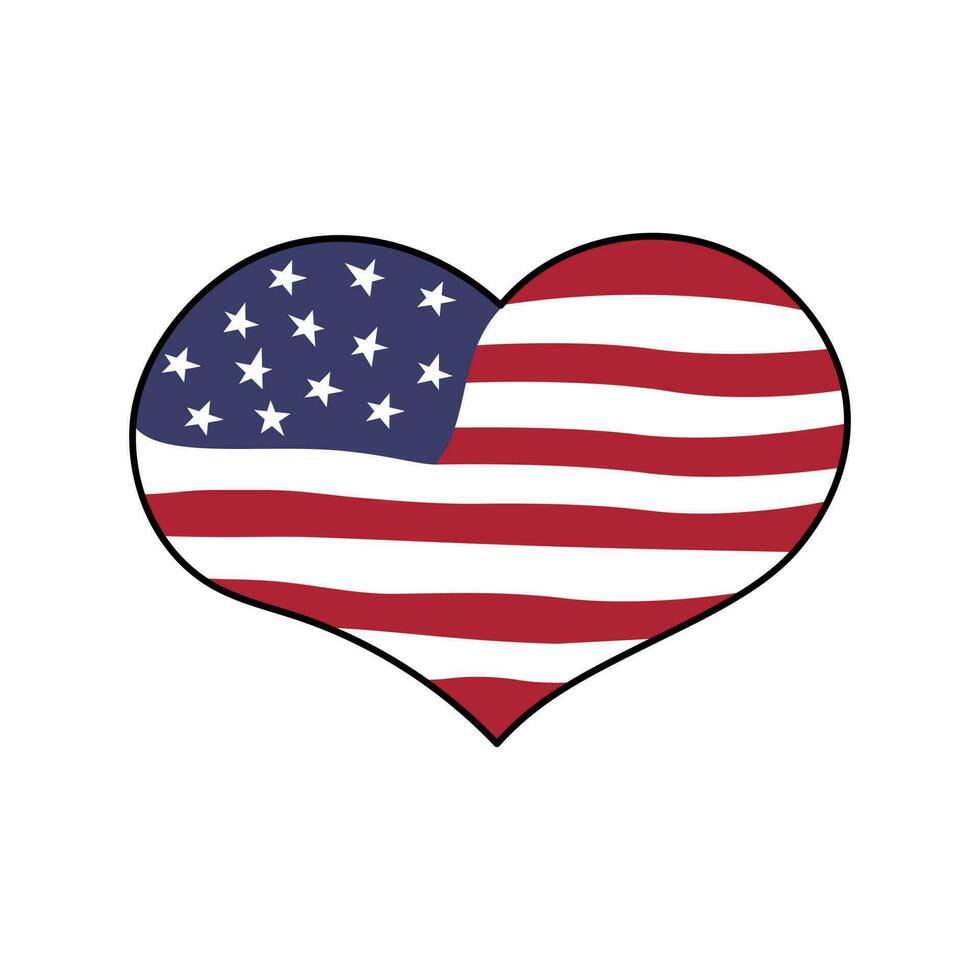 Estados Unidos bandera corazón forma. vector garabatear ilustración. símbolo de unido estados de America. linda mano dibujado estilo de bandera