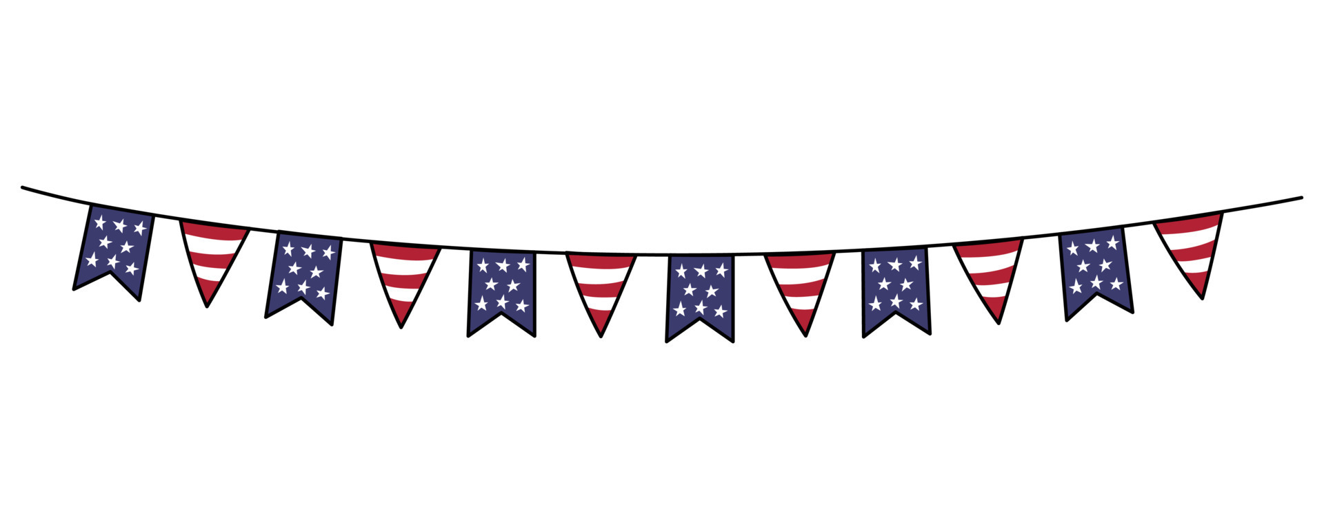 USA flags bunting, streamer. Vector doodle illustration. Decorative