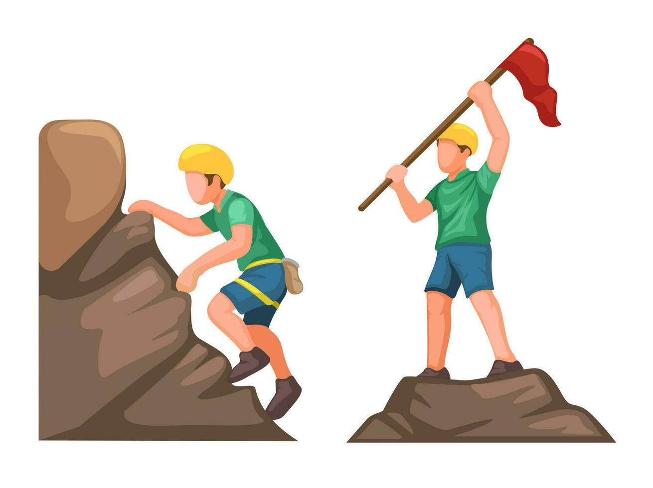 Man Climbing To The Top of Mountain Holding Flag Cartoon illustration Vector