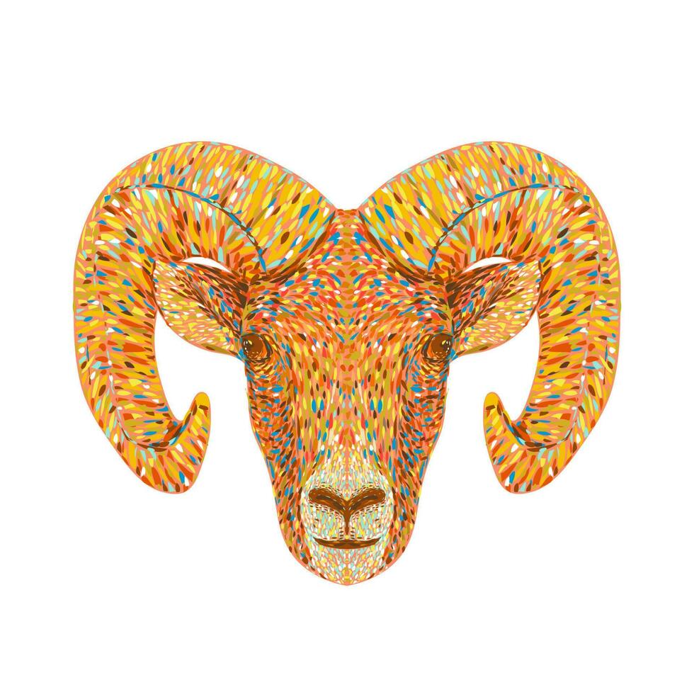 Bighorn Sheep or Ram Head Front View Pointillist Impressionist Pop Art Style vector