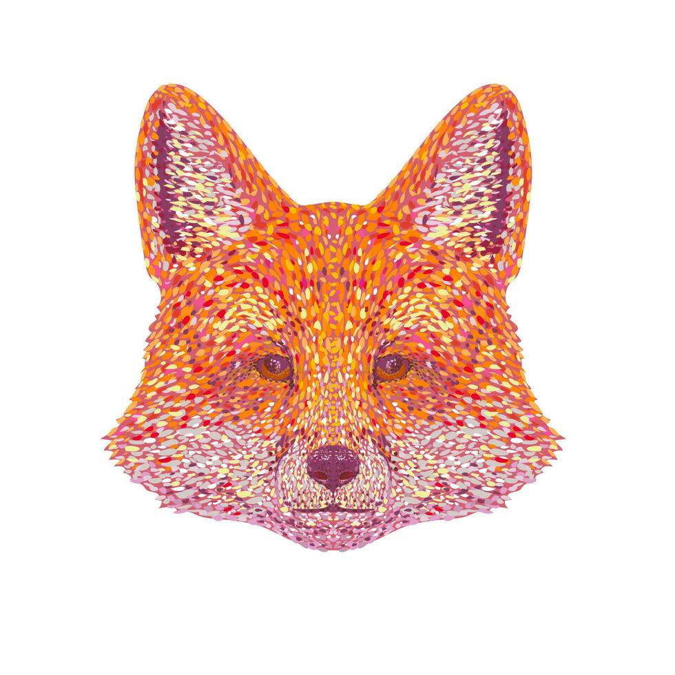 Red Fox Head Front View Pointillist Impressionist Pop Art Style vector