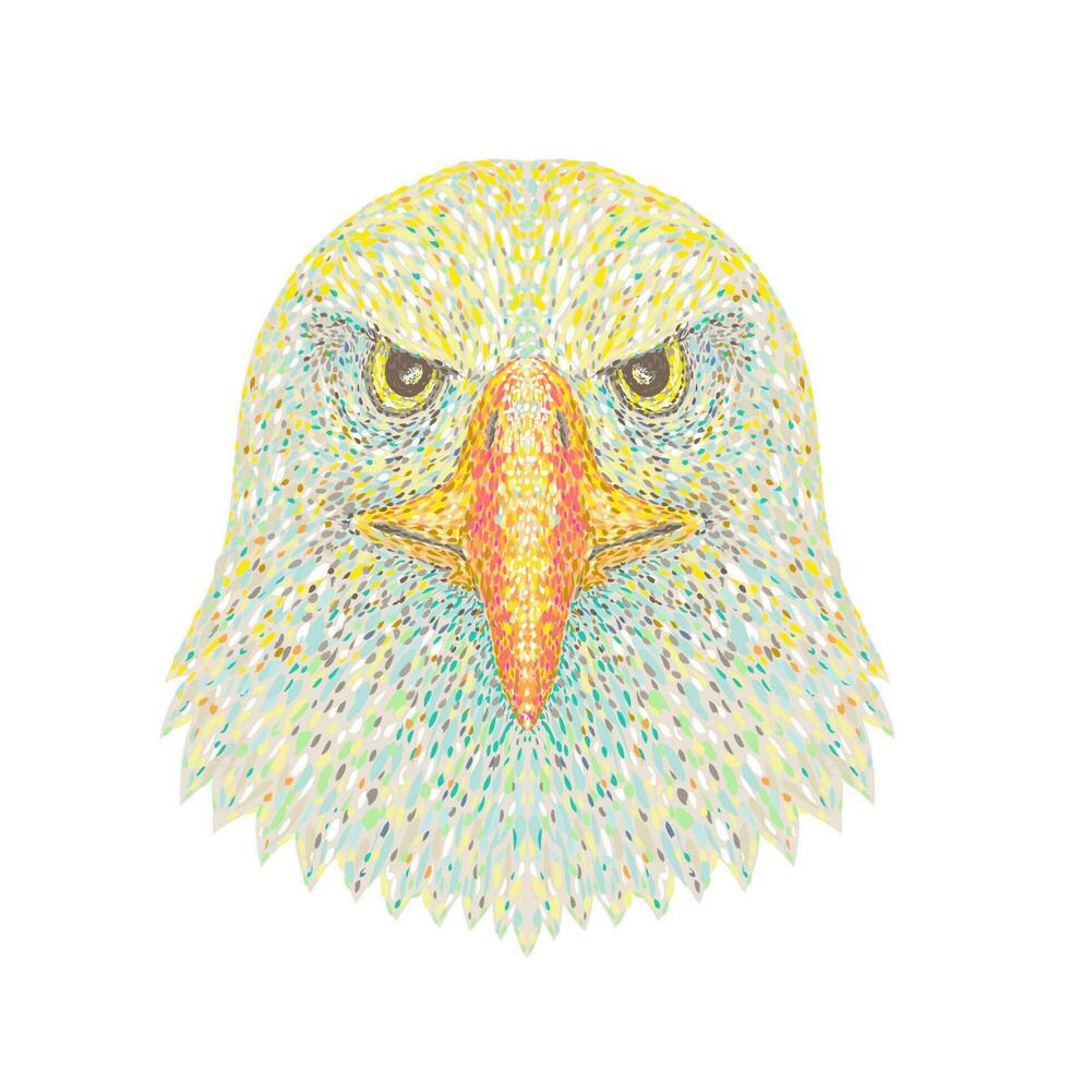 Bald Eagle Head Front View Pointillist Impressionist Pop Art Style vector
