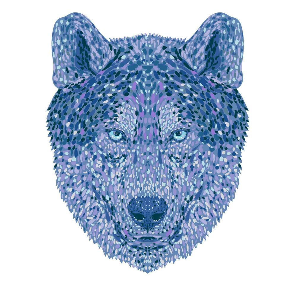 Wolf or Gray Wolf Head Front View Pointillist Impressionist Pop Art Style vector