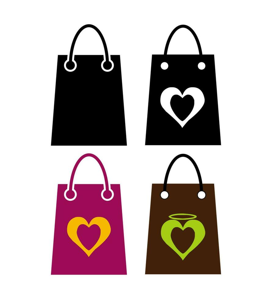 Shopping bag vector icon. Bag icon, shopping bag icon with heart icon. Valentines day symbol.