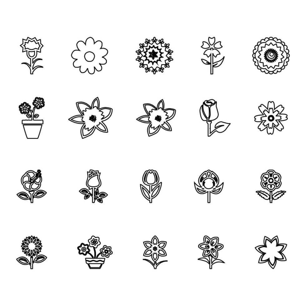 Silhouettes of simple vector flowers. Cute round flower plant nature collection. Collection of high quality black style vector icons. Daisy icon or Cosmos icon set. Free vector illustration.