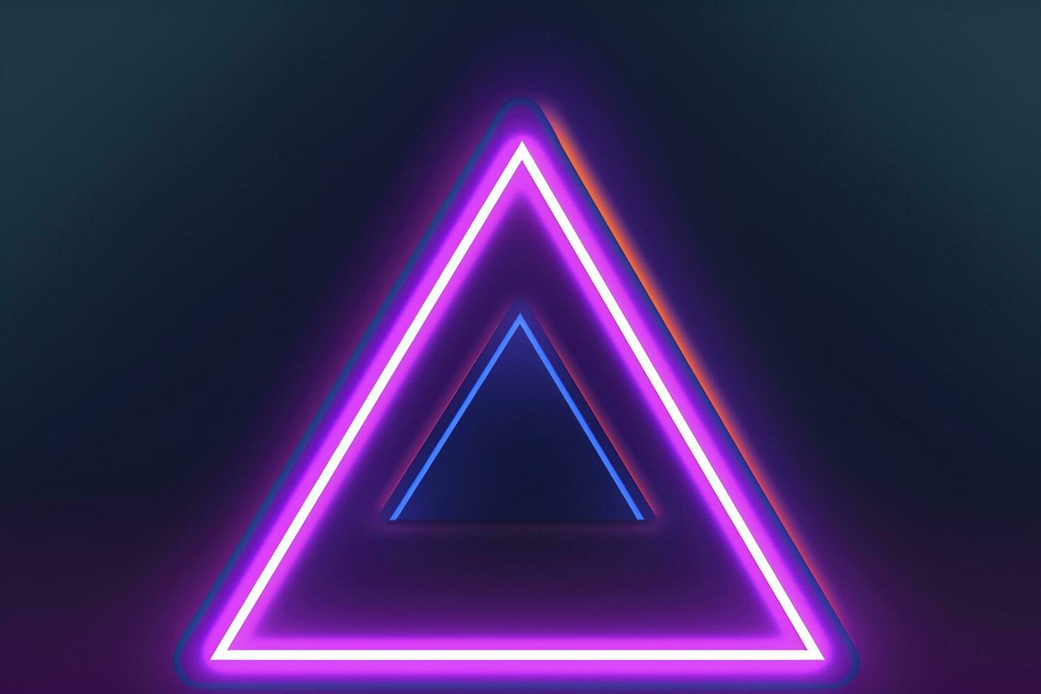 3d render, abstract fantasy background. Unique futuristic wallpaper with a triangular geometric shape glowing with pink red neon light, colorful, generate ai photo