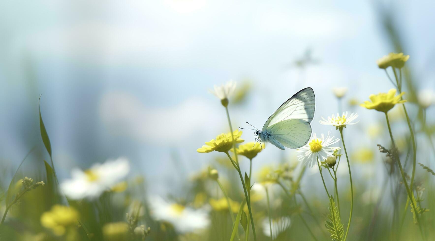 abstract nature spring Background, spring flower and butterfly, generate ai photo