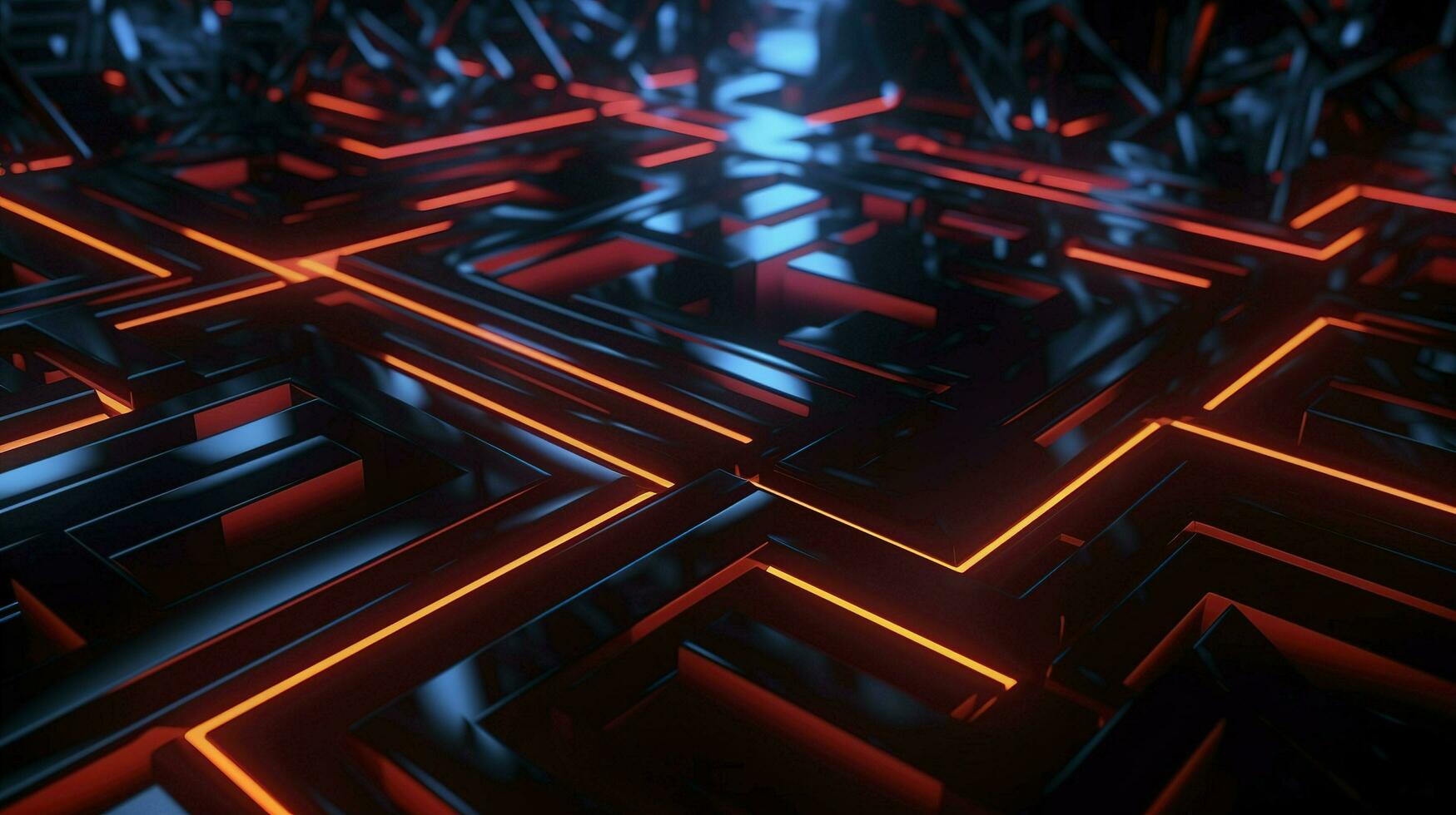 digital cg fondo, cg antecedentes ciencia ficción antecedentes, en el estilo de futurista geométrico abstracción, oscuro naranja y ligero cian, 32k uhd, neón, y fluorescente luz, generar ai foto