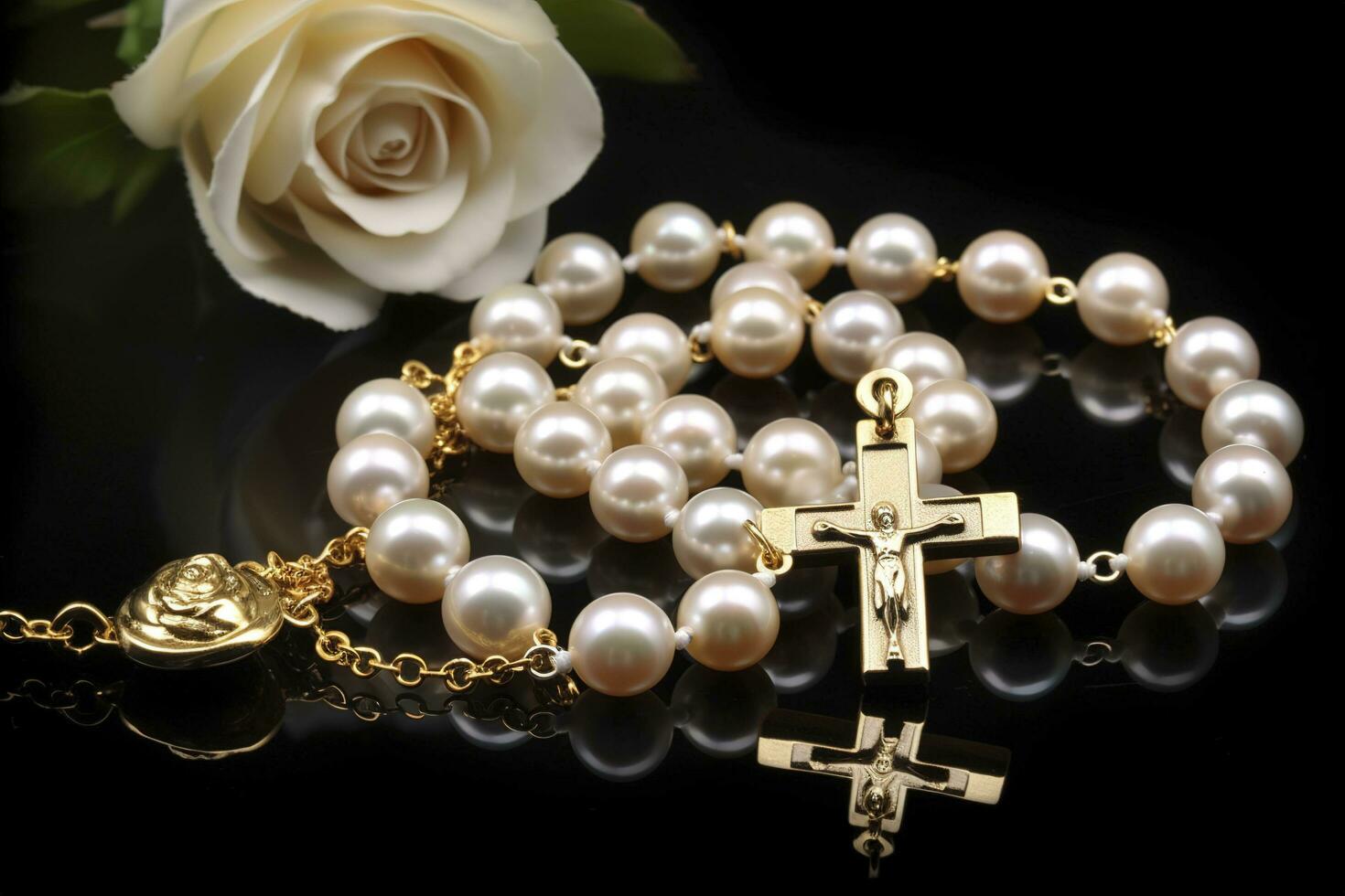 Handmade Traditional maple hard Wooden Catholic Rosary Prayer Beads Virgin Mary saint Benedict Jesus crucifix, generate ai photo