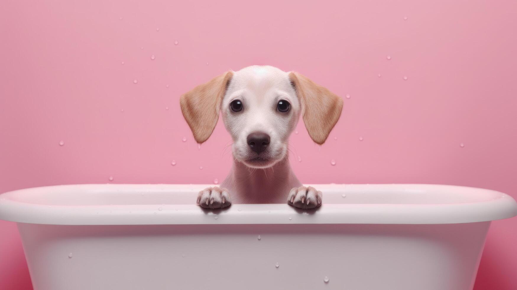 Cute little puppy in bathroom. Illustration photo