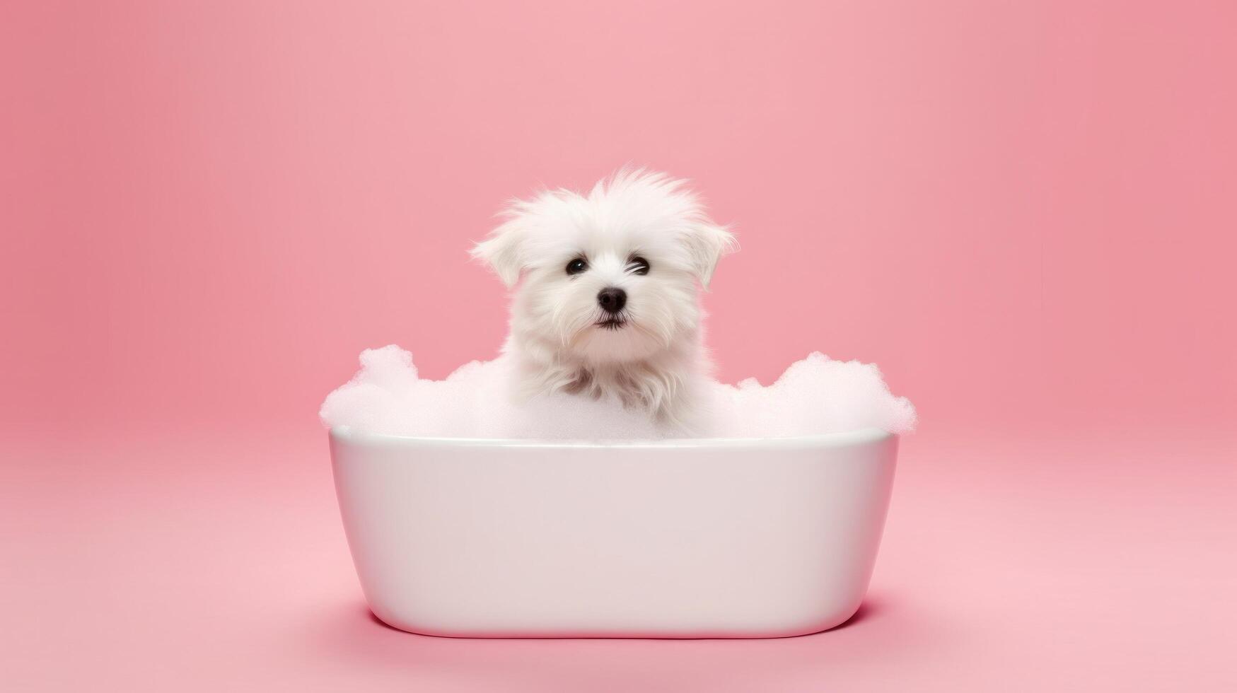 linda pequeño perrito en baño. ilustración ai generativo foto