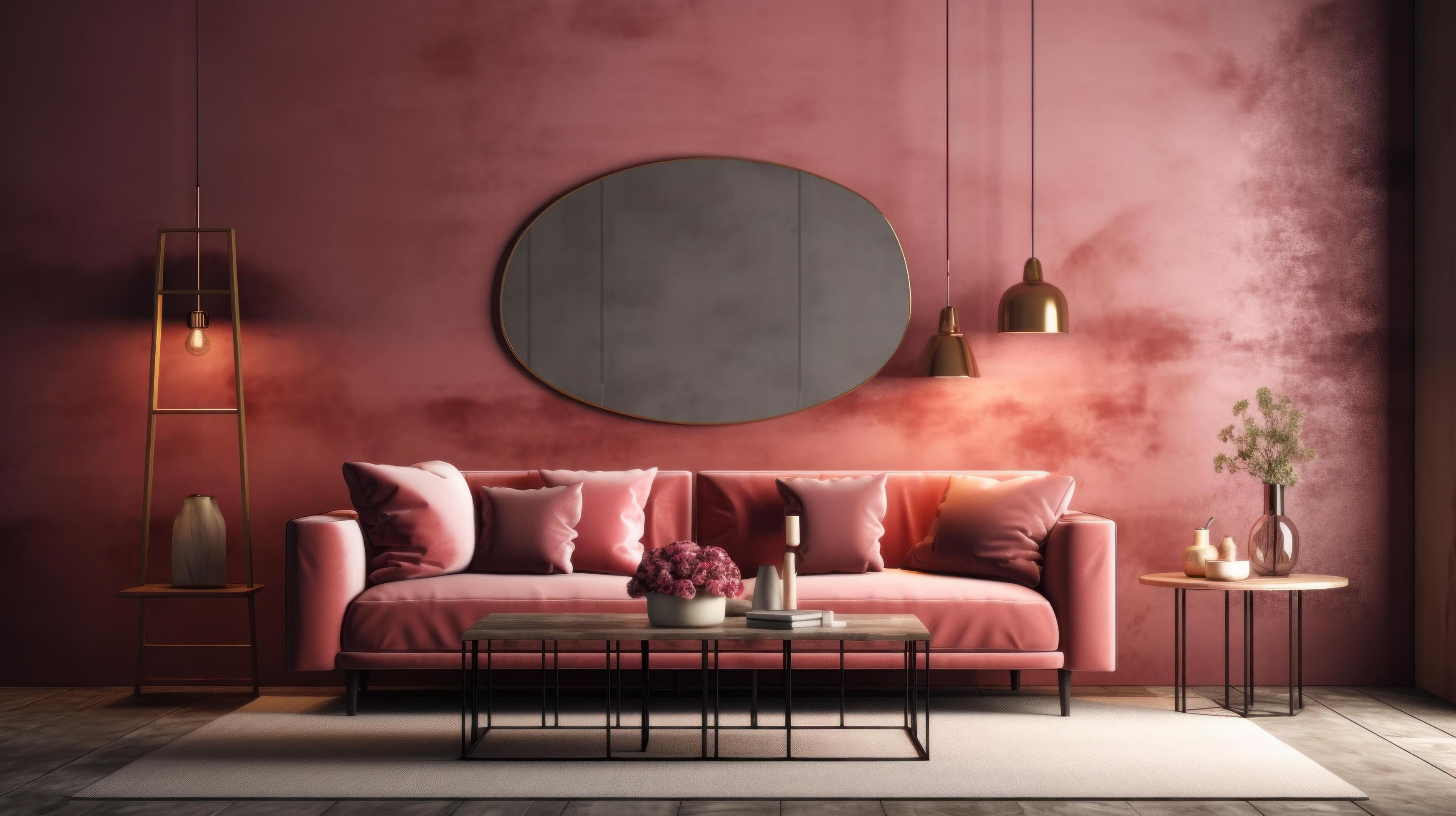 Modern interior of living room with sofa. Illustration AI Generative ...