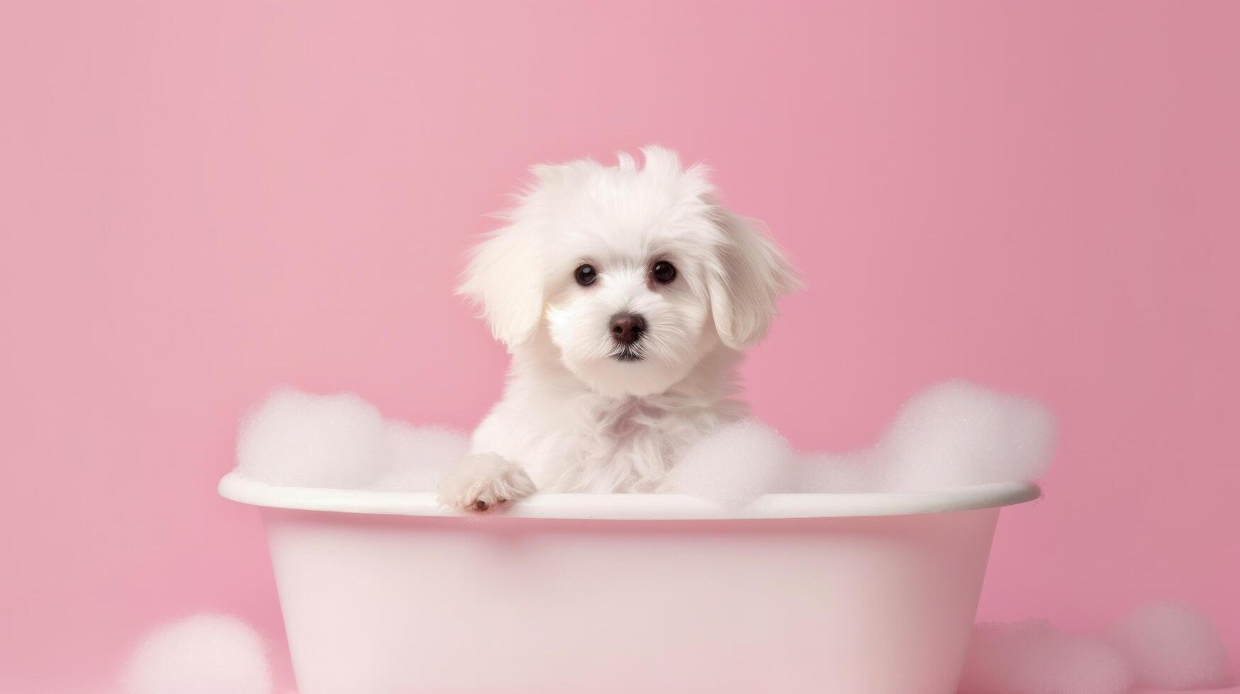 Cute little puppy in bathroom. Illustration photo