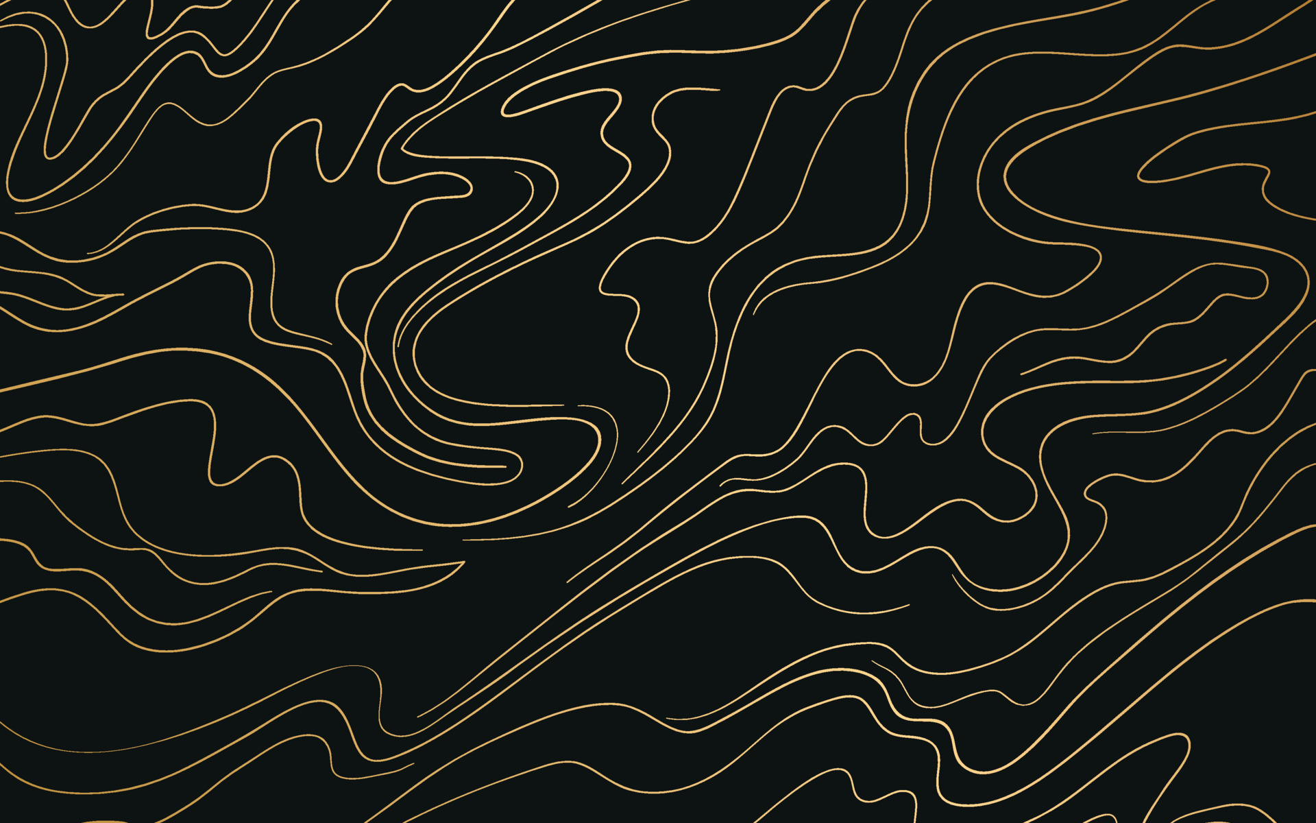 Oriental gold wave line decoration with black background. hand drawn