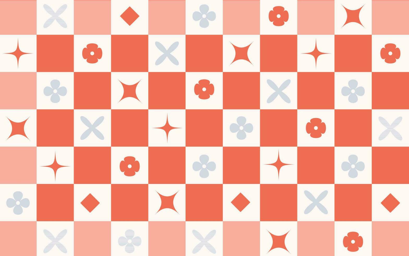 Groovy hippie 70s backgrounds. Checkerboard with flower in trendy retro style vector
