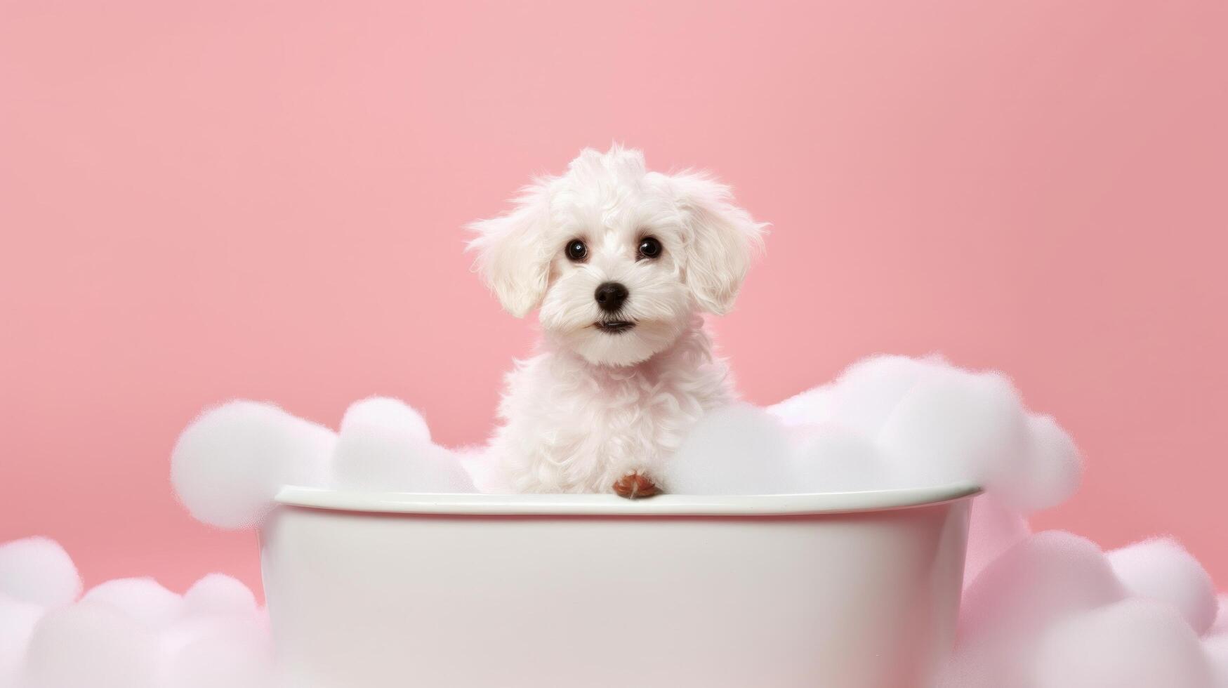 Cute little puppy in bathroom. Illustration photo