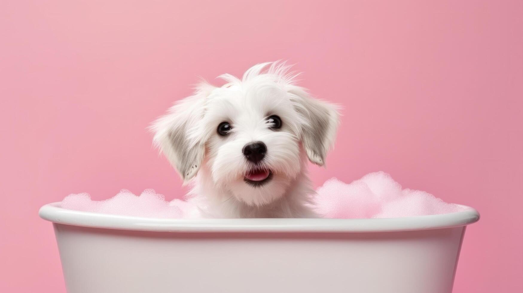 Cute little puppy in bathroom. Illustration photo