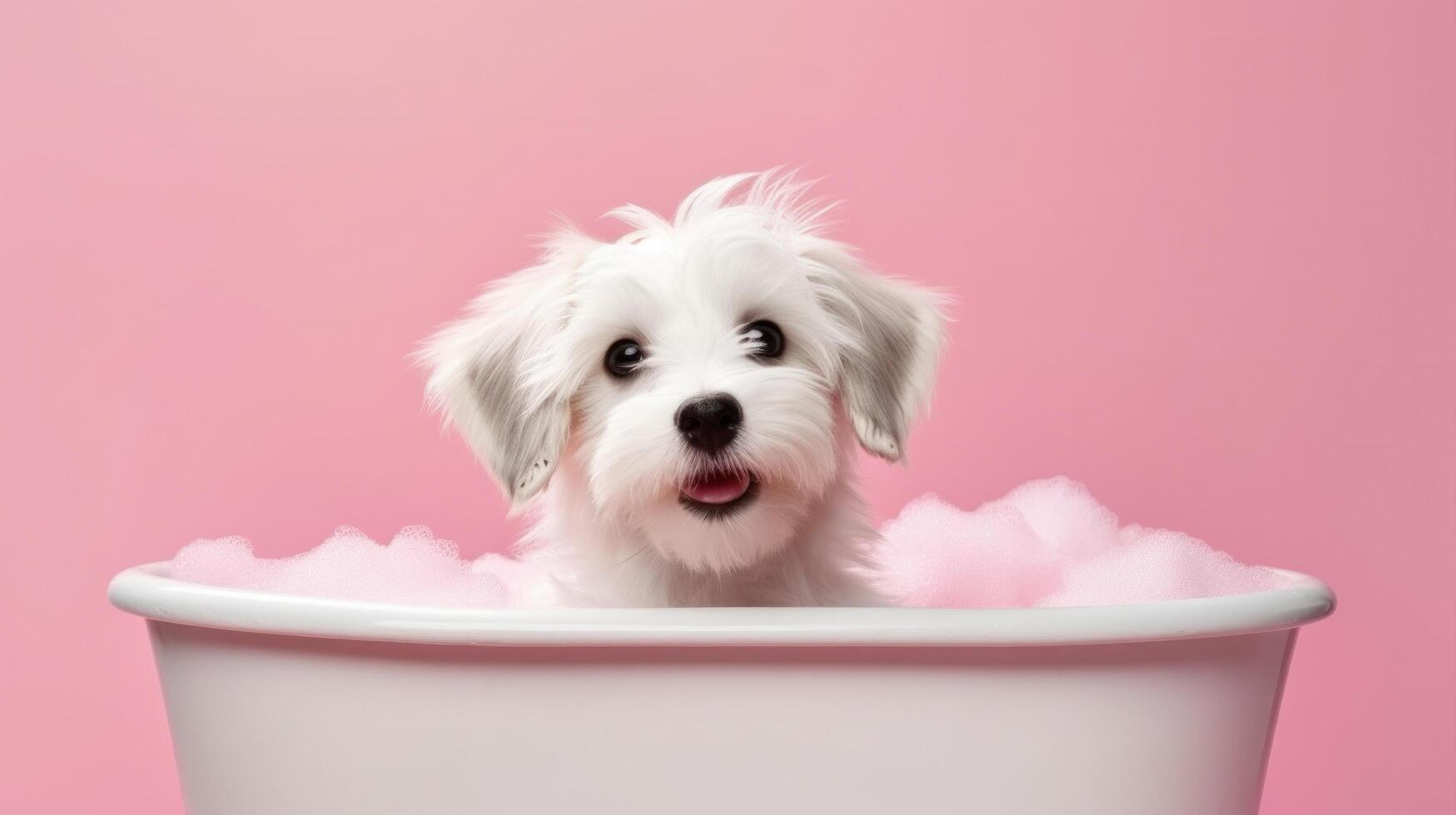 linda pequeño perrito en baño. ilustración ai generativo foto