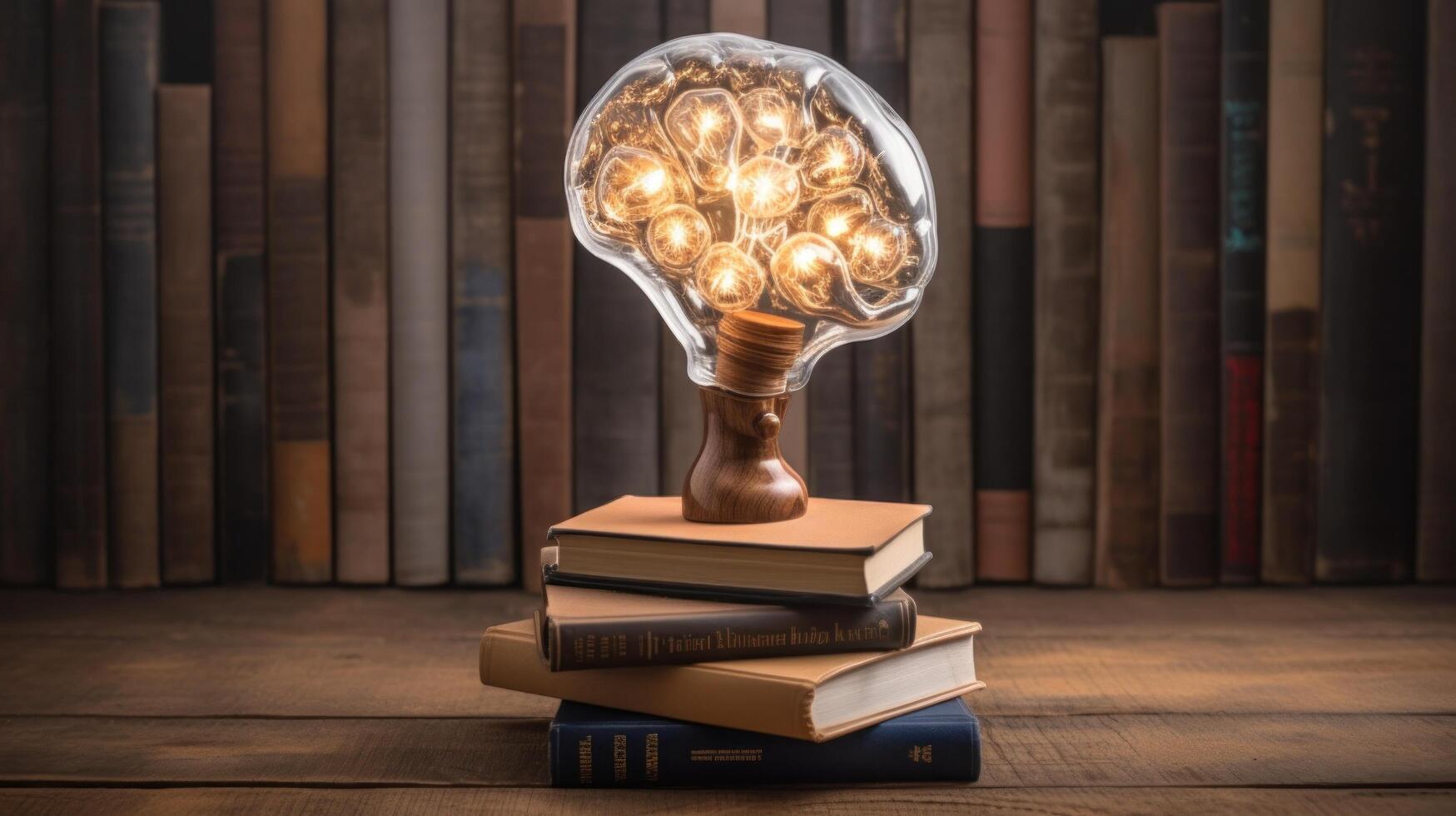 Stack of books with brain. Education concept. Illustration photo