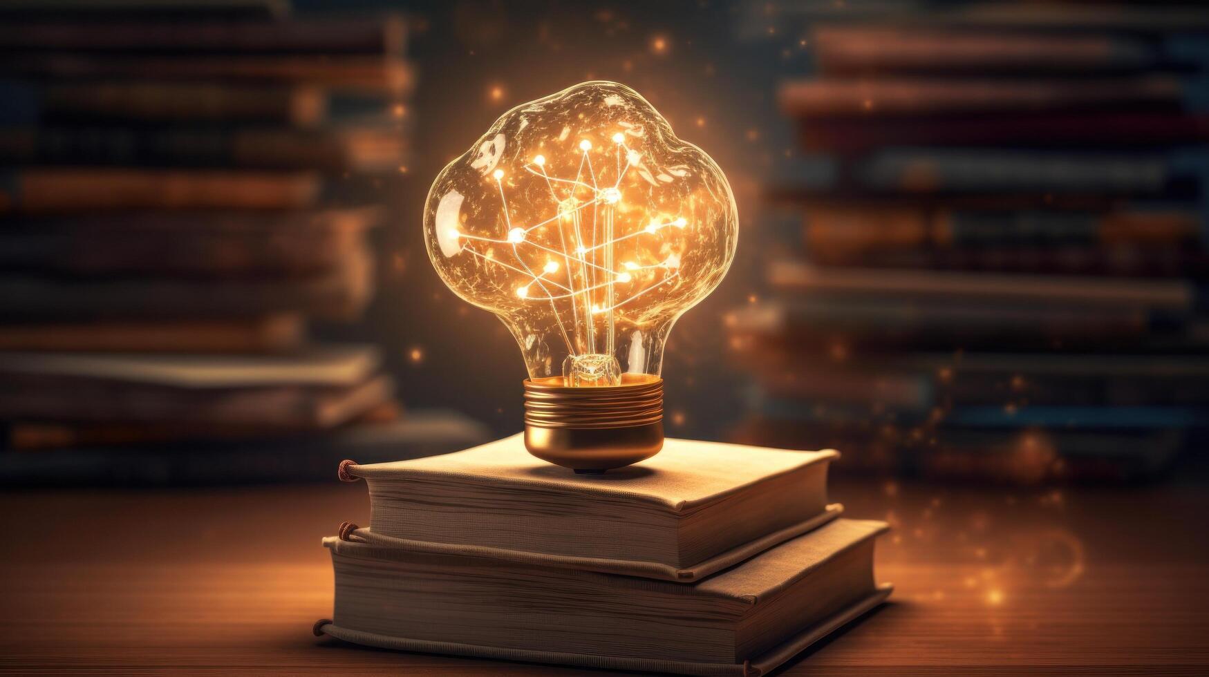 Stack of books with brain. Education concept. Illustration photo