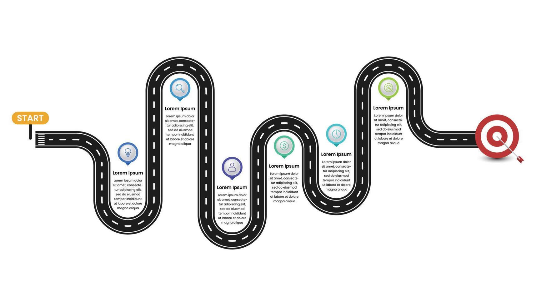 la carretera a objetivo. mapa vial infografía modelo diseño. vector