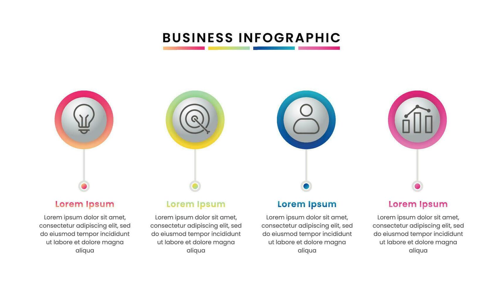 Business infographic template design with four options or steps and icons. vector