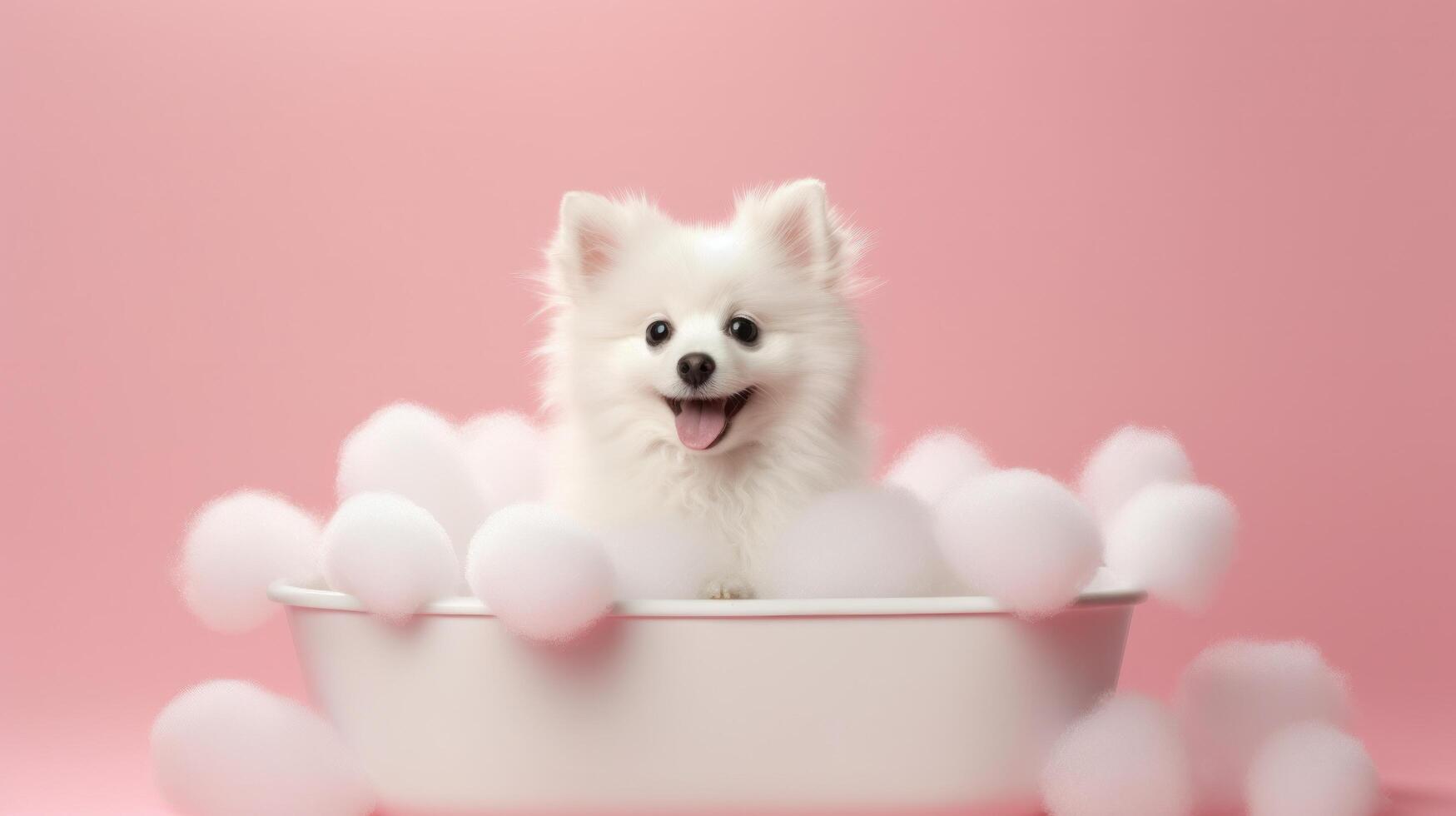 Cute little puppy in bathroom. Illustration photo