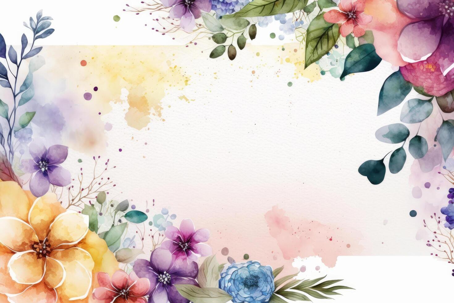 Watercolor floral frame background. Illustration photo