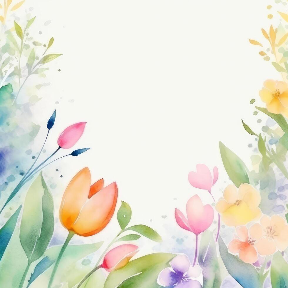 Watercolor floral frame background. Illustration photo