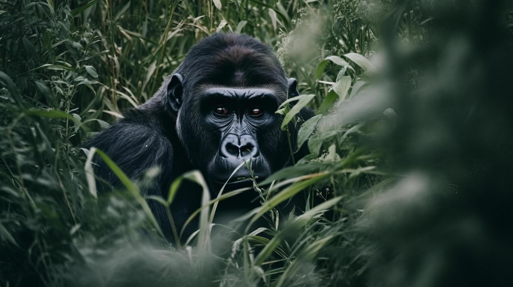 Giant gorilla hiding in the weeds Illustration photo