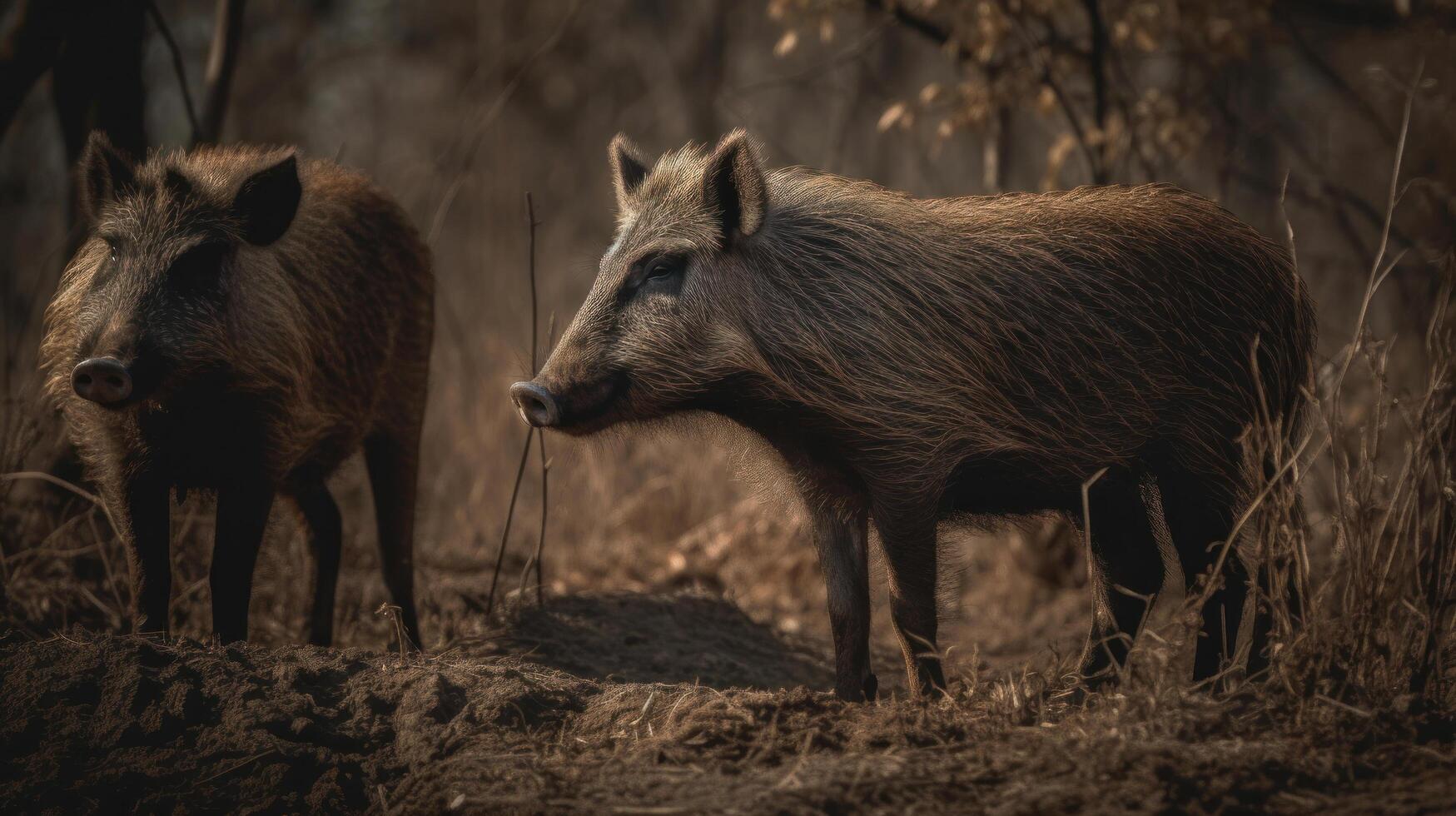 Wild boars in nature. Illustration photo