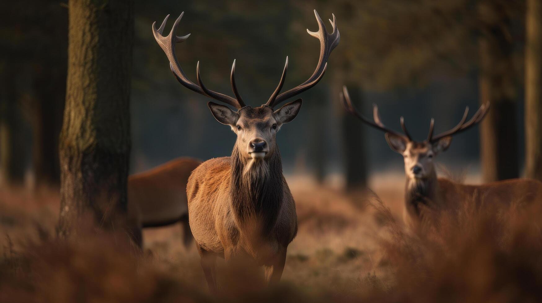 rojo ciervo en bosque. ilustración ai generativo foto