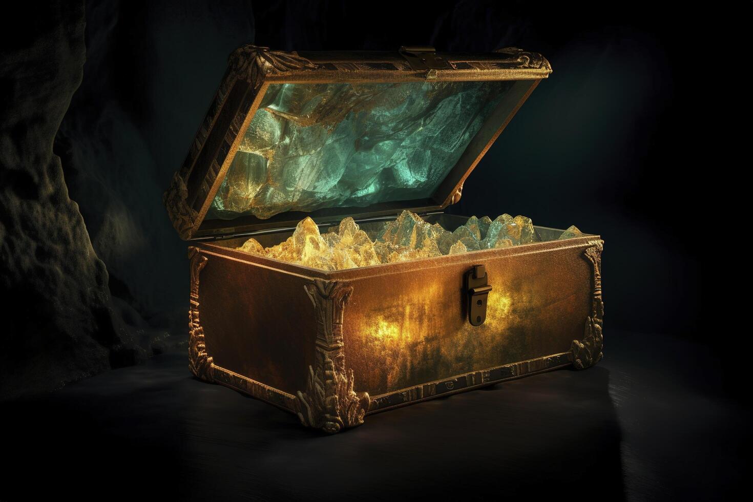illustration of pirates treasure chest in cave photo