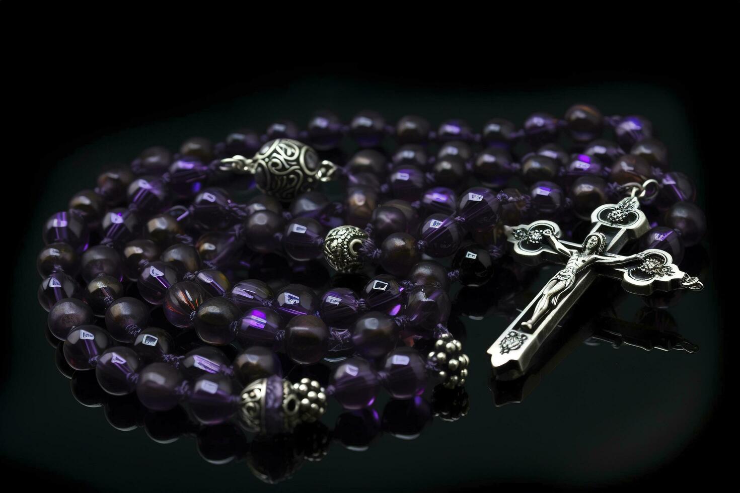 Handmade Traditional maple hard Wooden Catholic Rosary Prayer Beads Virgin Mary saint Benedict Jesus crucifix, generate ai photo