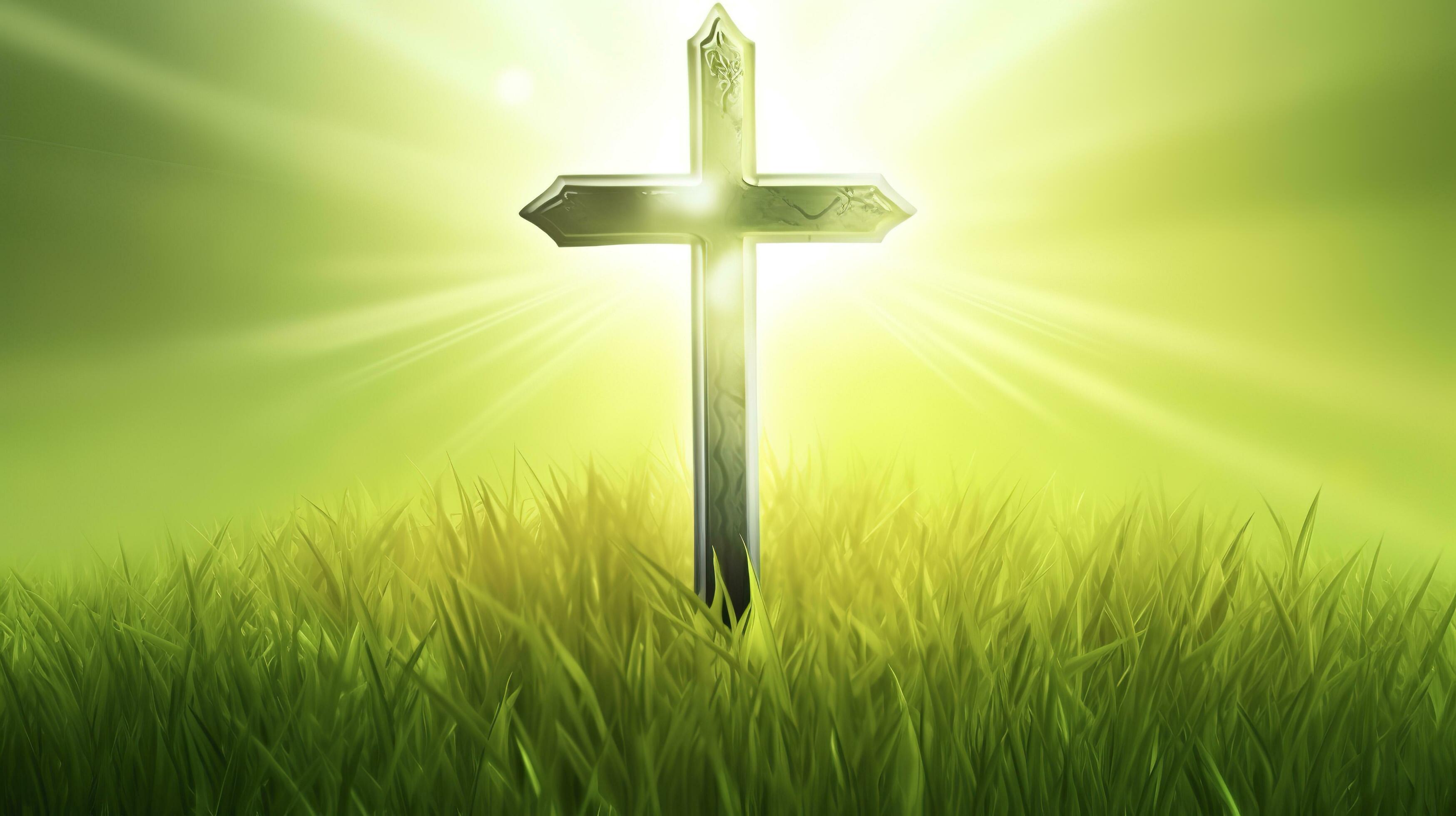 Background with green buds and beautiful flowers and the holy cross of