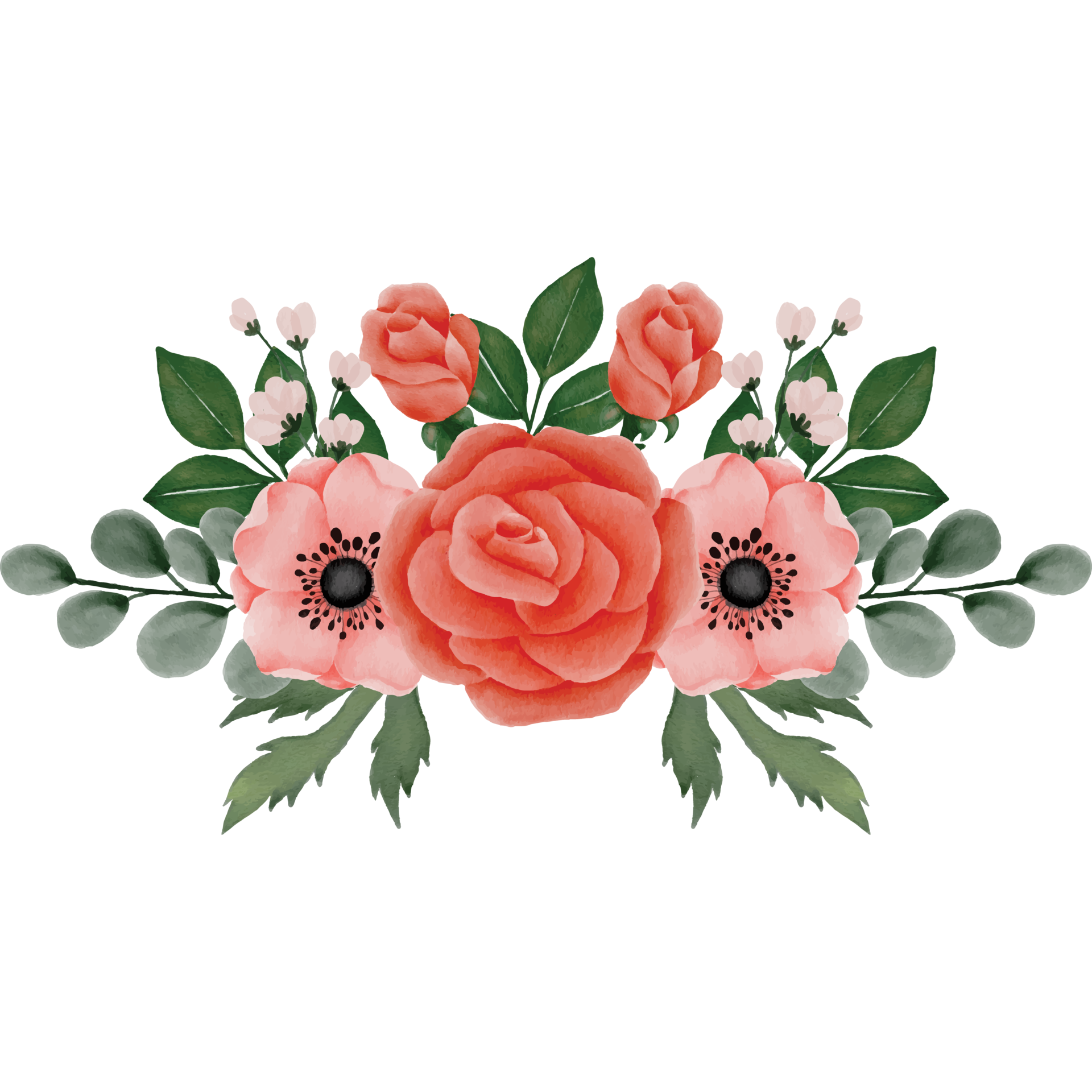 Rose With Peony Flower Bouquet Clip art Element Transparent Background