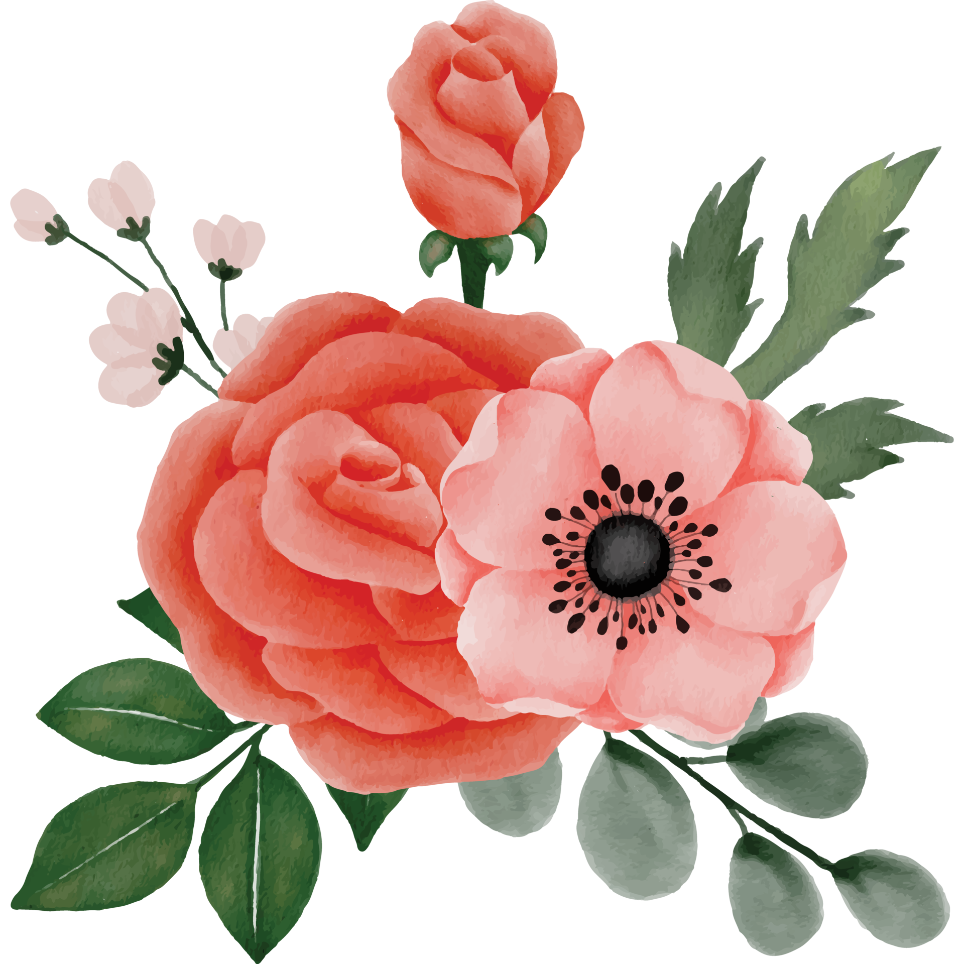 Rose With Peony Flower Bouquet Clip art Element Transparent