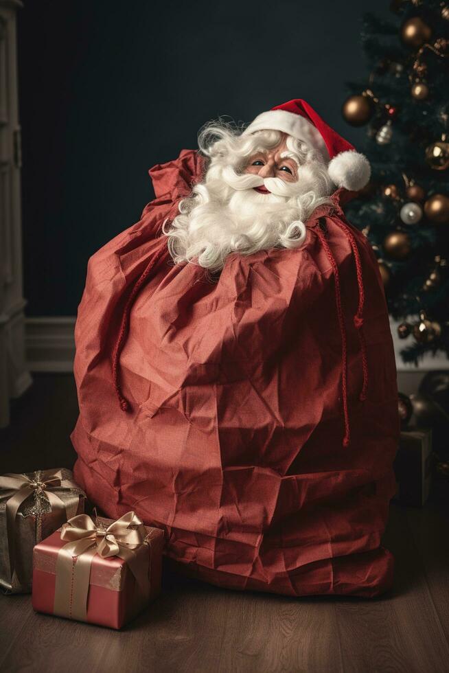 Santa Claus blowing magic snow of his hands, generate ai photo